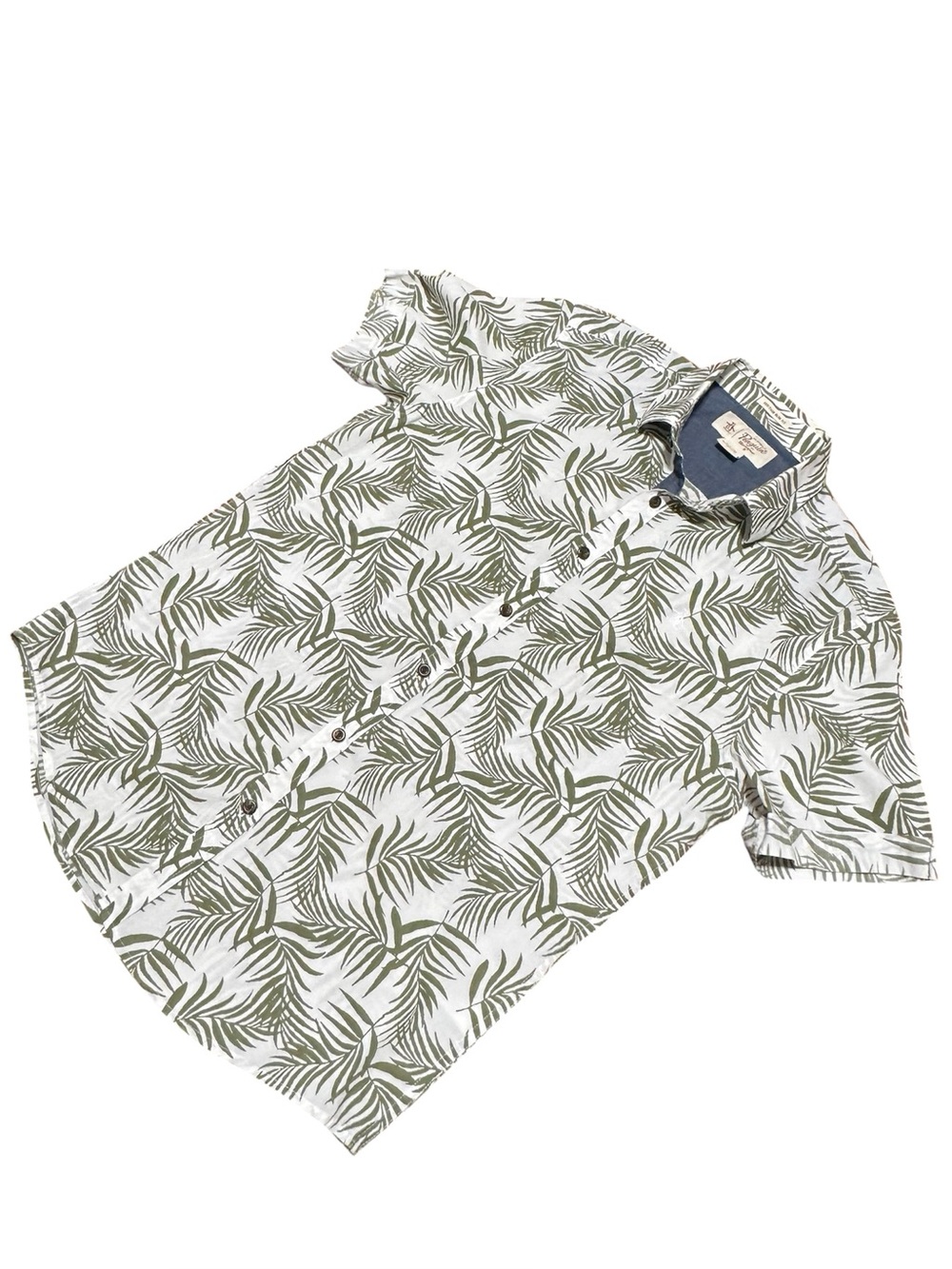 Original Penguin Heritage Slim Fit Button Front Shirt Small White Green Tropical